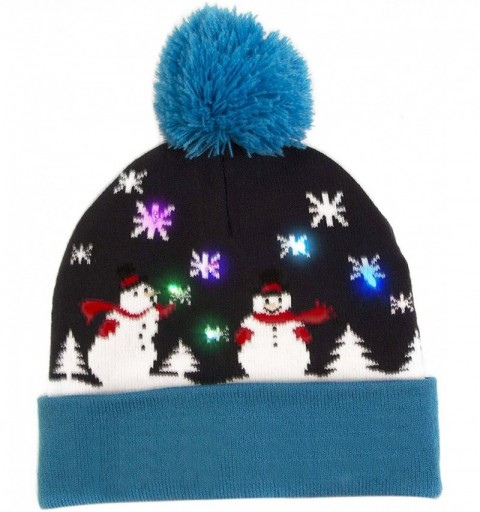 Skullies & Beanies Unisex Light-UP Reindeer Jacquard Ugly Christmas Beanie Hat - Blue - CK1887OE9NN $13.90