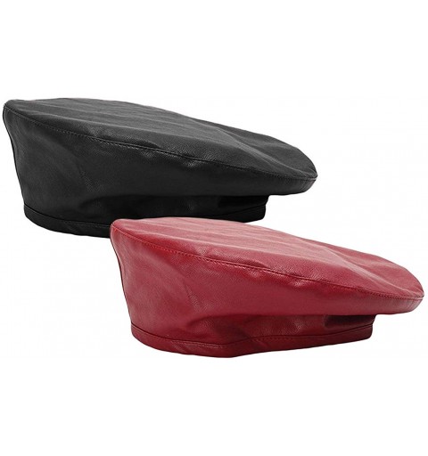 Berets Women's Adjustable PU Leather Beret Hat - 2 Pack-a - CE18A2M4YTI $17.16