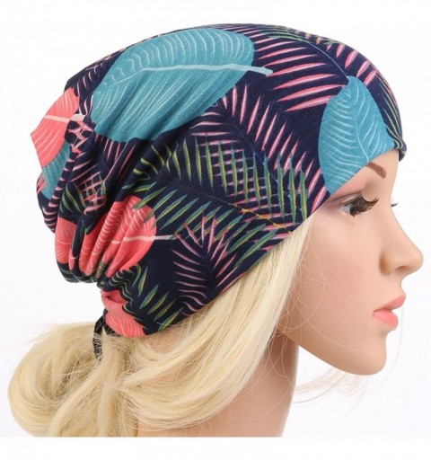 Skullies & Beanies Print Flower Cap Cancer Hats Beanie Stretch Casual Turbans for Women - Navy Blue - CA18CXE9SN7 $8.76