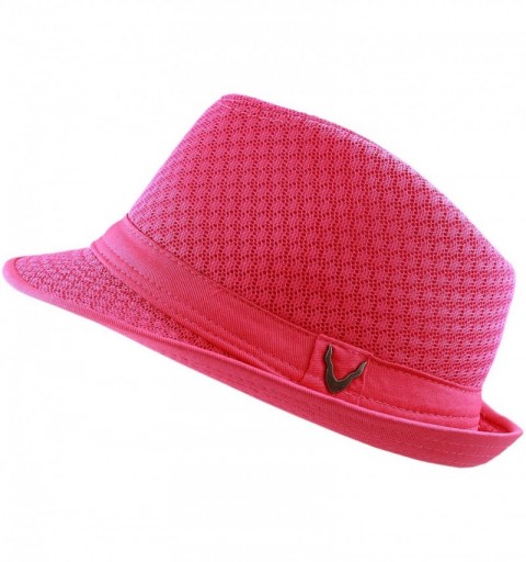 Fedoras Black Horn Light Weight Classic Soft Cool Mesh Fedora hat - Hot Pink - CC186SI76AK $15.58