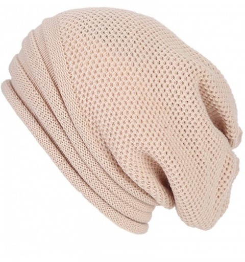 Skullies & Beanies Womens Caps Baggy Warm Crochet Winter Wool Knit Ski Beanie Skull Slouchy Caps Hat - Beige - C218IE3WO5K $9.13