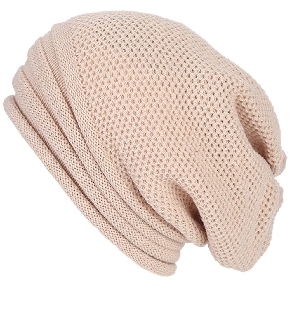 Skullies & Beanies Womens Caps Baggy Warm Crochet Winter Wool Knit Ski Beanie Skull Slouchy Caps Hat - Beige - C218IE3WO5K $9.13