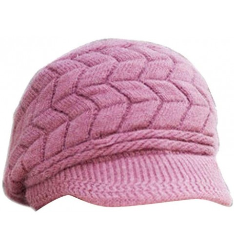 Berets Women Winter Warm Knit Hat Wool Snow Ski Caps with Visor Wool Newsboy Cap Winter Hat Beret Cold Weather - Purple - C91...