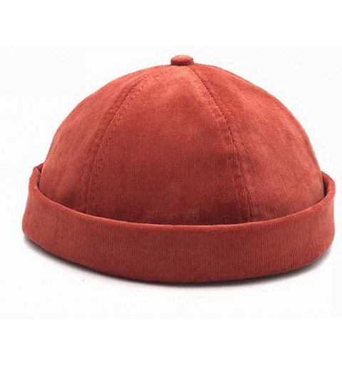 Skullies & Beanies Unisex Beanie Corduroy Docker Brimless Hat Rolled Cuff Harbour Hat - Orange - CN18LGDW6RH $12.69