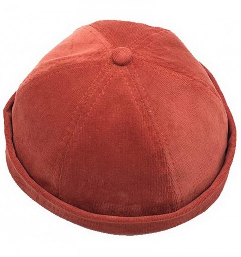 Skullies & Beanies Unisex Beanie Corduroy Docker Brimless Hat Rolled Cuff Harbour Hat - Orange - CN18LGDW6RH $12.69