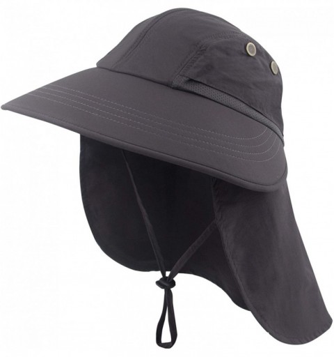 Sun Hats Womens Ponytail Summer Sun UV Protection Wide Brim Beach Fishing Hat with Neck Flap - Dark Gray - CW1949ZHUQX $15.57