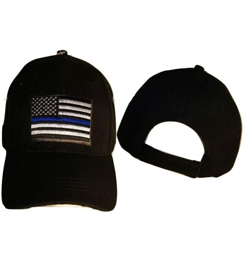 Skullies & Beanies Thin Blue Line Patch USA Police Memorial Blue American Black Hat - CA18995R8GH $10.24
