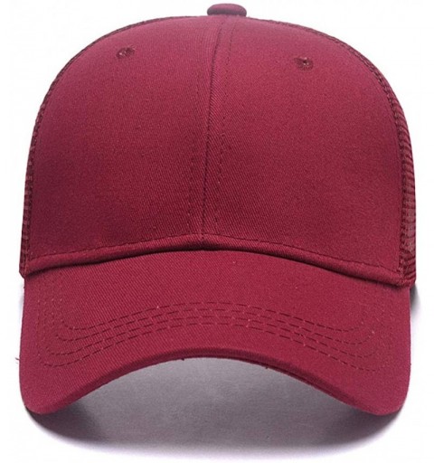 Baseball Caps Custom Women's Ponytail Mesh Adjustable Cap-Baseball Cap-Trucker Hat Suitable Cool Unisex Cap - Burgundy - CH18...