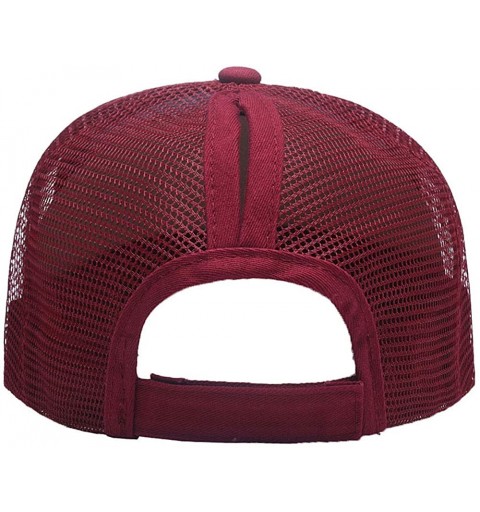 Baseball Caps Custom Women's Ponytail Mesh Adjustable Cap-Baseball Cap-Trucker Hat Suitable Cool Unisex Cap - Burgundy - CH18...