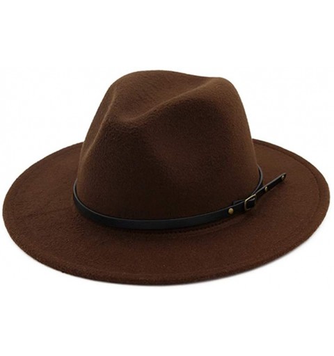 Fedoras Vintage Women's Wide Brim Floppy Panama Hat with Belt Buckle Fedora Hat - Coffee - C618H68H5NN $13.24