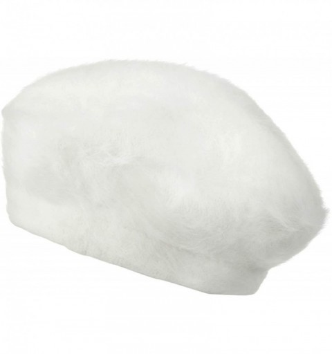 Berets Solid Color Angora French Beret Furry Artist Flat Winter Hat - White Without Tab - CO193G5GOHA $34.48