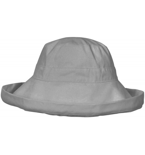 Sun Hats Women's Summer Cotton Wide Fold-Up Brim Beach Sun Hat - Grey - C112O5SY9CO $14.49
