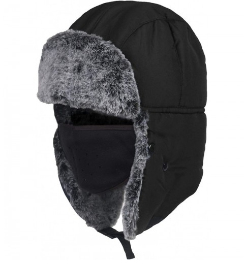 Bomber Hats Winter Warm Trapper Hat with Windproof Mask Winter Ear Flap Hat for Men Women - Black - CZ18M5O7SZN $15.11