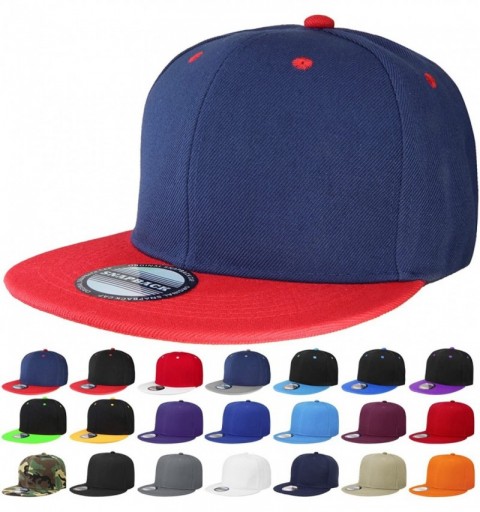 Baseball Caps Classic Snapback Hat Cap Hip Hop Style Flat Bill Blank Solid Color Adjustable Size - 1pc Navy/Red - CQ18GNO6ZZA...
