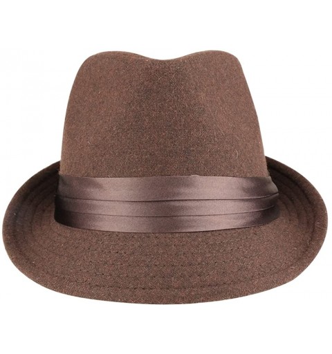 Fedoras Men's Wool Felt Fedora Hat with Satin Hat Band - Brown - C5185QE508O $22.33