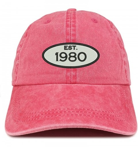 Baseball Caps Established 1980 Embroidered 40th Birthday Gift Pigment Dyed Washed Cotton Cap - Red - C3180N29UNX $20.66