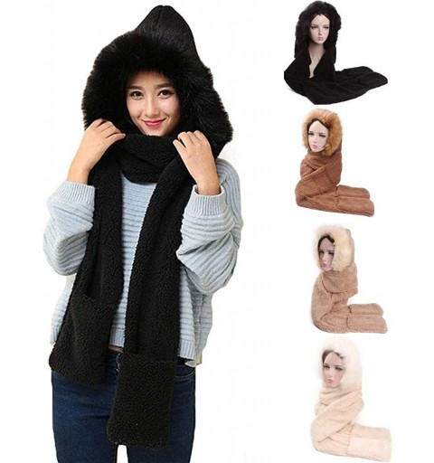 Skullies & Beanies Women's Solid Faux Fur Oversized Beanie Winter Keep Warm Caps Hat Scarf with Pocket Gloves - Coffee - C818...