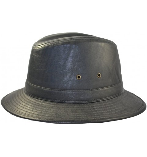 Fedoras Men's Faux Leather Safari Hat Black - CZ11WQLKTZ9 $39.49