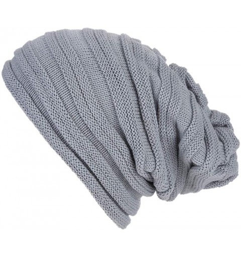 Skullies & Beanies Womens Head Wraps Baggy Warm Crochet Winter Wool Knit Ski Beanie Skull Slouchy Caps Hat - Gray--a - C418IE...