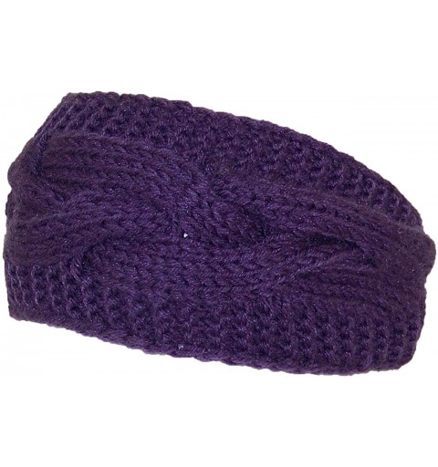 Cold Weather Headbands Solid Color Cable & Garter Stitch Knit Headband (One Size) - Purple - CJ125W15EJZ $20.18