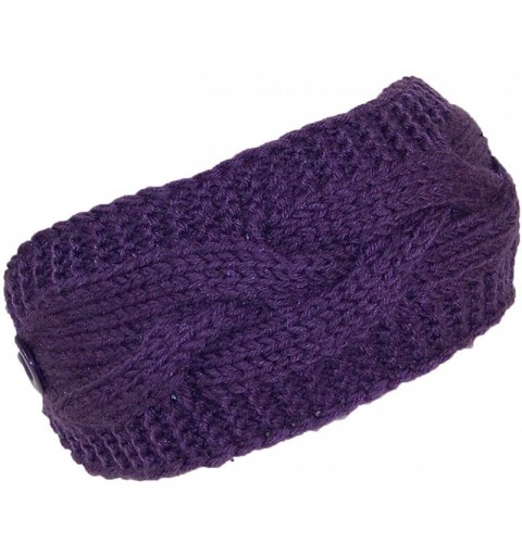 Cold Weather Headbands Solid Color Cable & Garter Stitch Knit Headband (One Size) - Purple - CJ125W15EJZ $8.41