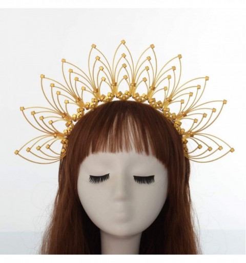 Headbands Gothic Crown Halo Crown Sunburst Zip Tie Headband Feather Crown Gold - Gold - CB18X9XQE8G $37.26
