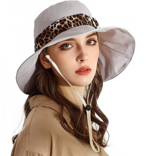 Sun Hats Women Summer Beach Hat Foldable Sun Hats with UV Sun Protection Packable Summer Hats - Leopard Print-light Grey - C8...