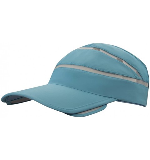 Visors Womens Summer Wide Brim UV Mesh Empty Top Sun Hat Cap with Retractable Visor - Sky Blue - CA18DXQR3ZI $9.47