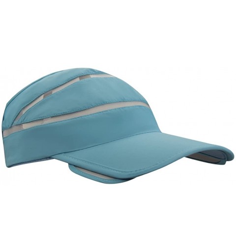 Visors Womens Summer Wide Brim UV Mesh Empty Top Sun Hat Cap with Retractable Visor - Sky Blue - CA18DXQR3ZI $9.47