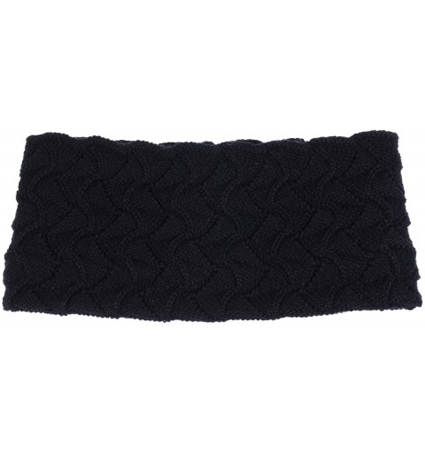 Cold Weather Headbands Womens Chic Cold Weather Enhanced Warm Fleece Lined Crochet Knit Stretchy Fit - Wave Black - C9184L266...
