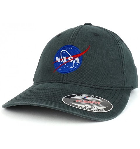 Baseball Caps XXL Oversize Washed NASA Insignia Small Patch Flexfit Cap - Black - C018DQMRCWT $35.47