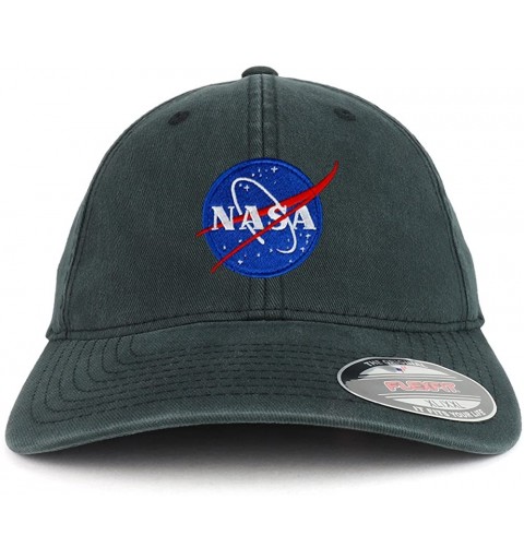 Baseball Caps XXL Oversize Washed NASA Insignia Small Patch Flexfit Cap - Black - C018DQMRCWT $21.65