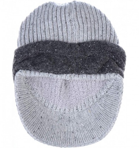 Skullies & Beanies Winter Fashion Knit Cap Hat for Women- Peaked Visor Beanie- Warm Fleece Lined-Many Styles - Grey Band - CC...