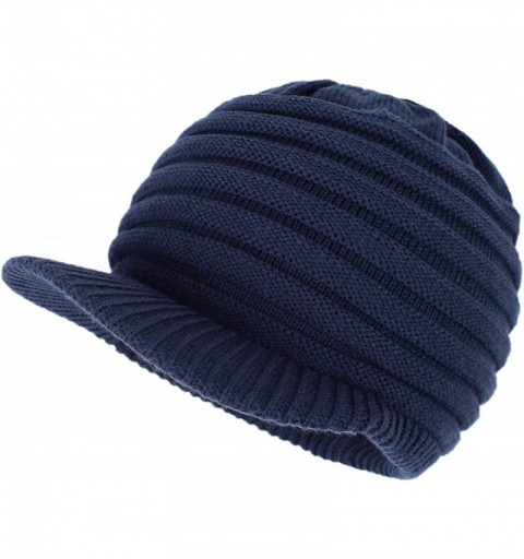 Skullies & Beanies Unisex Winter Hats with Visor Warm ski hat Stylish Knitted hat for Men and Women - Navy -Striped - CT18GN5...