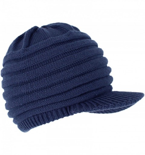 Skullies & Beanies Unisex Winter Hats with Visor Warm ski hat Stylish Knitted hat for Men and Women - Navy -Striped - CT18GN5...