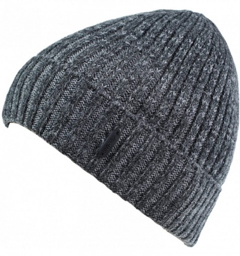 Skullies & Beanies Classic Men's Warm Winter Hats Thick Knit Cuff Beanie Cap with Lining - Dark Gray - C312MRGYJIZ $10.42