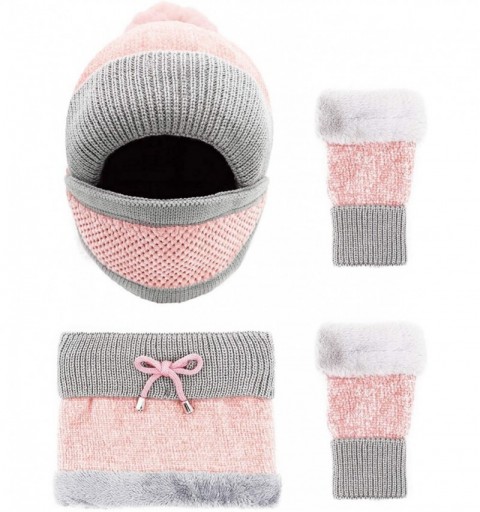 Skullies & Beanies Winter Beanie Hat Scarf and Mask Set 3 Pieces Thick Warm Slouchy Knit Cap - Pink_4 Pcs - CW18Z5A33L6 $21.32