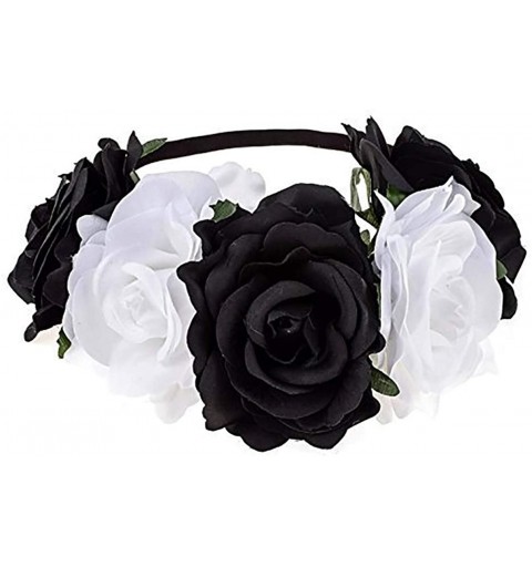 Headbands Love Fairy Bohemia Stretch Rose Flower Headband Floral Crown for Garland Party - Black White - CI18HXZURRM $11.82