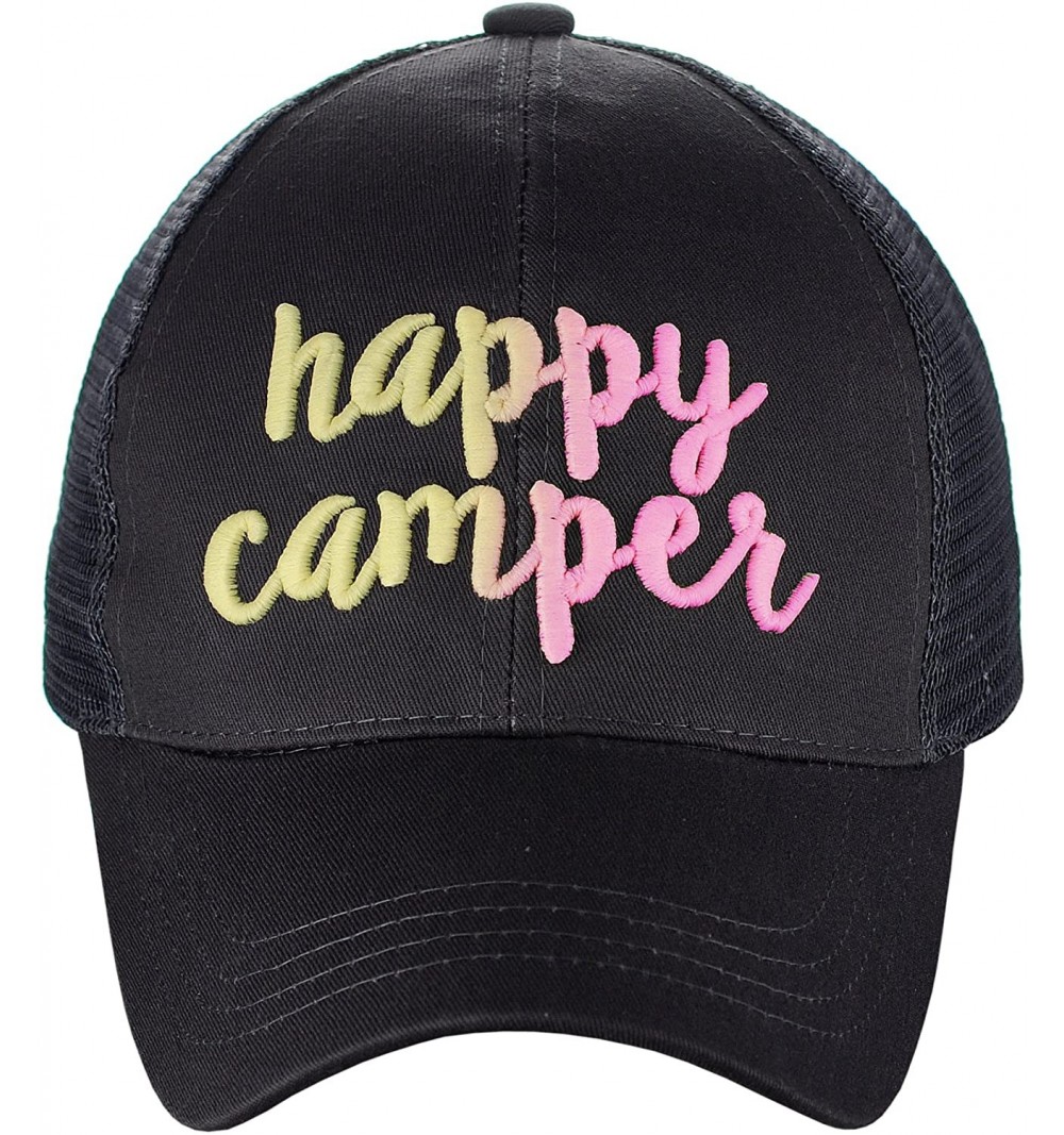 Baseball Caps Ponycap Color Changing 3D Embroidered Quote Adjustable Trucker Baseball Cap - Happy Camper- Dark Gray - CX18D99...