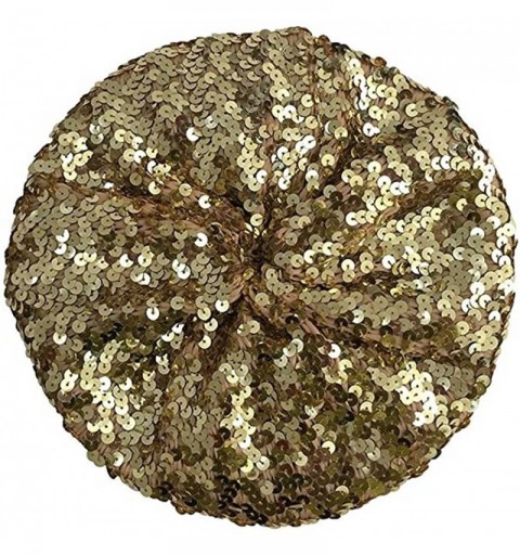 Berets Sparkly Sequins Beret Hat Glitter Mermaid Cap for Dancing Party Fancy Dress - Gold - CD17AYSQS26 $11.98