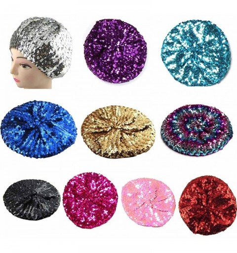 Berets Sparkly Sequins Beret Hat Glitter Mermaid Cap for Dancing Party Fancy Dress - Gold - CD17AYSQS26 $11.98
