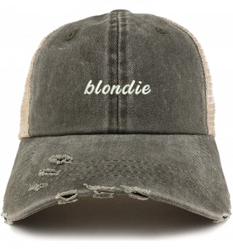 Baseball Caps Blondie Embroidered Frayed Bill Trucker Mesh Back Cap - Dark Grey - CY18CX4LKRW $18.11
