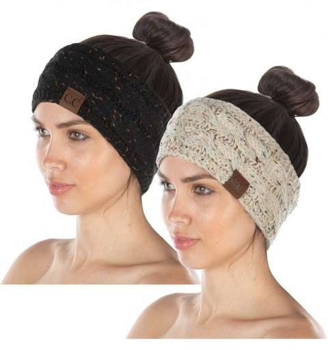 Cold Weather Headbands Exclusives Womens Head Wrap Lined Headband Stretch Knit Ear Warmer - 2 Pack - Confetti Black & Confett...