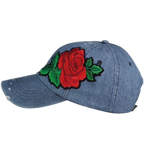 Baseball Caps Embroidered Rose Flower Patch Adjustable Baseball Cap Hat - Dk Blue Denim - CF184HHWY26 $12.39