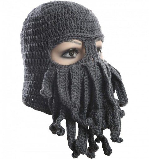 Skullies & Beanies Tentacle Octopus Cthulhu Knit Beanie Hat Caps Beard Halloween Costume Cosplay Mask - Dark Grey - CZ12C3IMF...