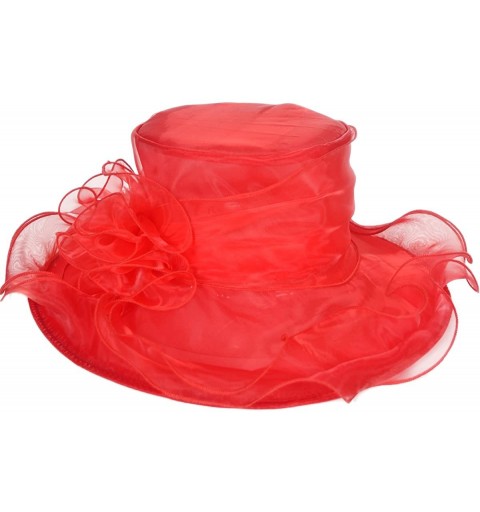 Sun Hats Ladies Wide Brim Organza Derby hat for Kentucky Derby Church Tea Party Wedding - S09-red - CS18R30AWRL $18.73