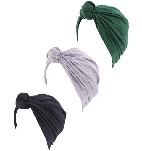 Skullies & Beanies Women's Knotted Hat Cap India's Hat Turban Headwear Beanie Chemo Cap Hair Loss Hat - Black+grey+green - CP...