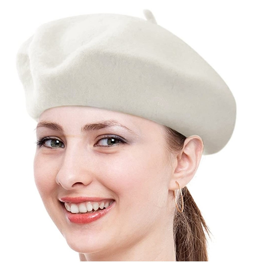 Berets Classic Lady Women Warm Wool Blend French Artist Beret Beanie Winter Hat Ski Cap - White - CQ18MDLHXQ2 $6.93