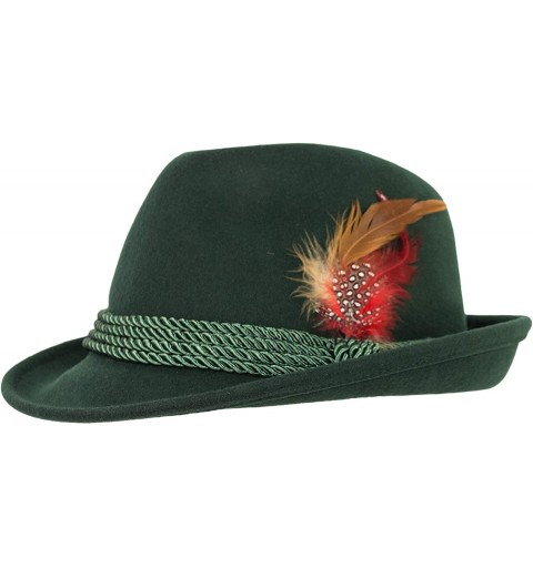 Fedoras German Oktoberfest Bavarian Tyrolean Hat for Men or Women- Wool Felt Fedora Alpine Party Hat with Feathers - CR18X068...