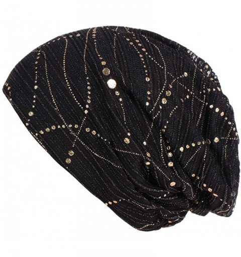Sun Hats Women Muslim Soft Hat- Lace Cross Bonnet Hijab Turban Hat Chemo Cap (Many Color for Choose) - Black - C418S4T6WNZ $8.16